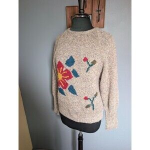 Vintage 80s Wool Blend Floral Sweater